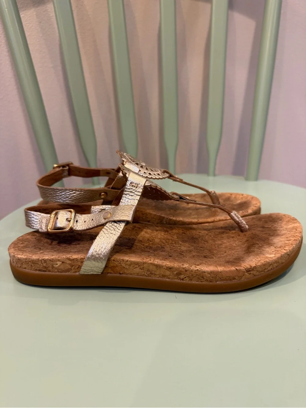 Ayden II Metallic Gold Cork T-Strap Sandals
